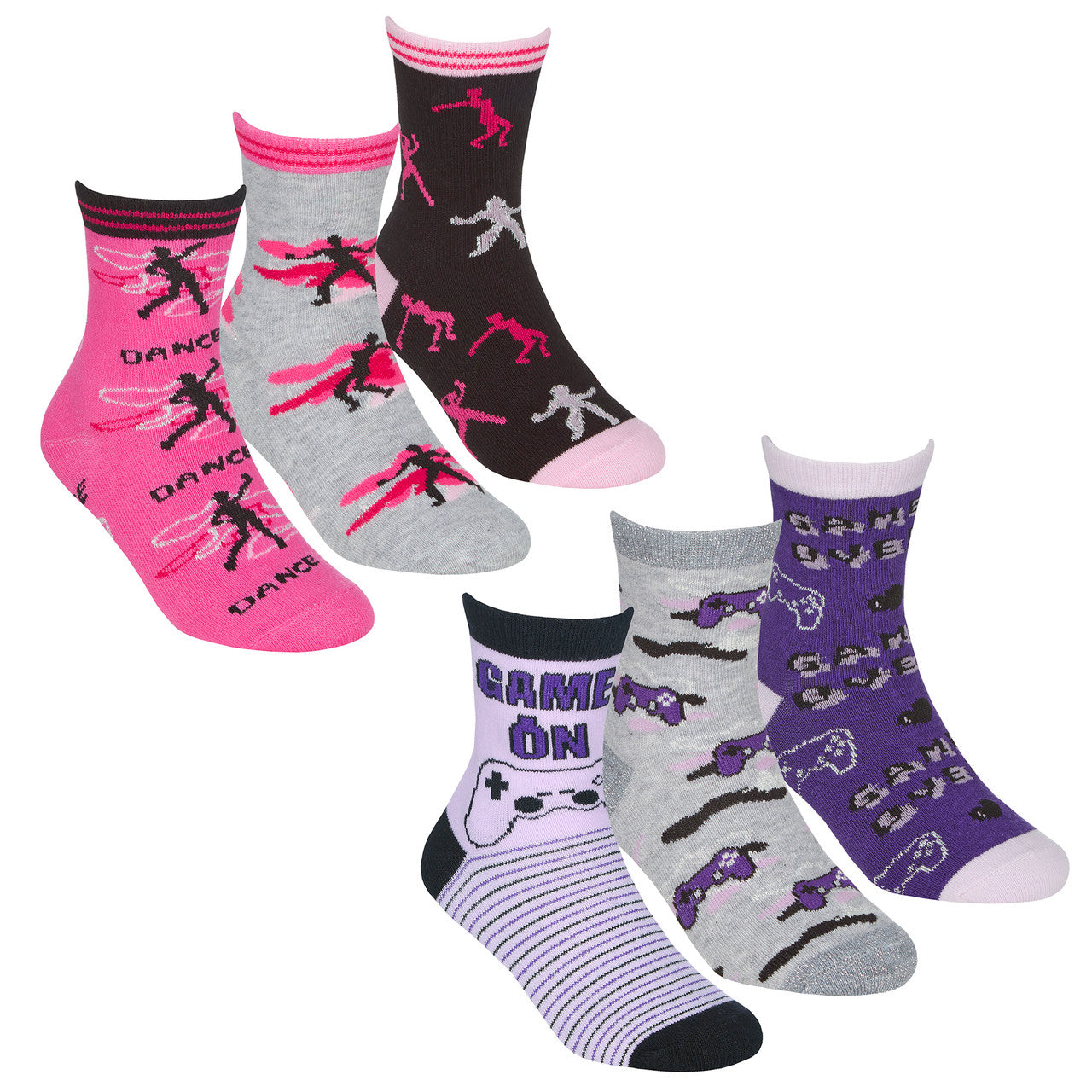 Girls Novelty Game Dance Mid-Calf Crew Socks 3 or 6 Pairs