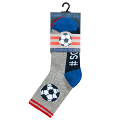 Boys Socks Football Soccer Neon Crew Sock Grey- 3 Pairs