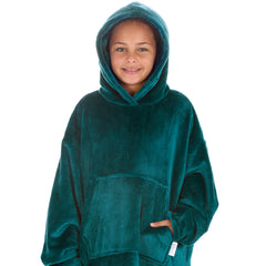 Girls Shimmering Teal Oversized Blanket Plush Fleece Hoodie with Pockets