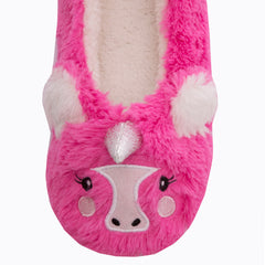 Womens Novelty Faux Fur Unicorn Slippers Hot Pink