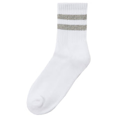 Girls Cotton Rich Sport Socks 3 Pairs White with Grey Stripe