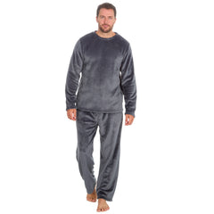 Mens Plush Fleece 2 Piece Super Soft Lounge Set Pyjamas Charcoal