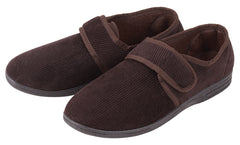 Mens Corduroy Rubber Sole Hook & Loop Fastening Slippers