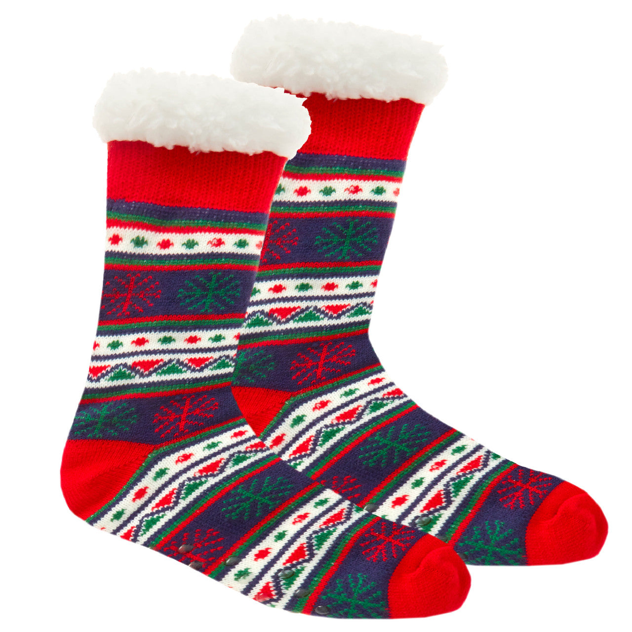 Mens Christmas Fair Isle Pattern Sherpa Lined Chunky Socks