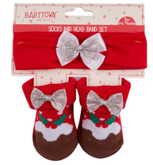 Newborn Baby Girls Booties And Headband Gift Set With Cute Bows Pudding