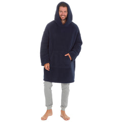 Mens Adult Borg Fleece Blanket Hoodie Giant Long Lounge Oversized Hoodie Navy