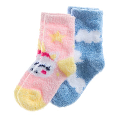 Baby Girls Fluffy Bed Socks Snuggle Fleece Cosy Winter Socks Unicorn Rainbow 2 Pairs