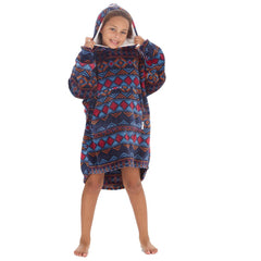 Girls Aztec Print Oversized Blanket Plush Feelce Hoodie with Pockets