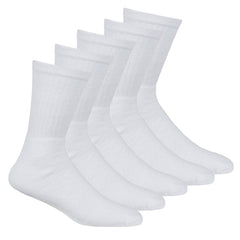 Mens Thick Cotton Rich Crew Sport Socks 5 Pairs White