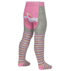 Baby Girl Toddler Tights Patch Panel With Anti Slip Pink Unicorn