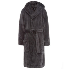 Mens Flannel Fleece Dressing Gown Classic Hooded Robe 3XL 4XL 5XL Grey