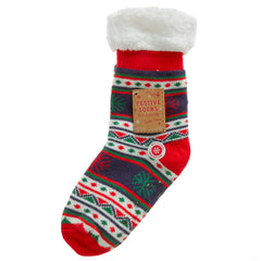 Girls Boys Unisex Christmas Fair Isle Sherpa Lining Bed Socks with Grippers