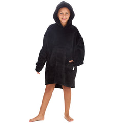 Girls Black Onyx Oversized Blanket Plush Fleece Hoodie with Pockets