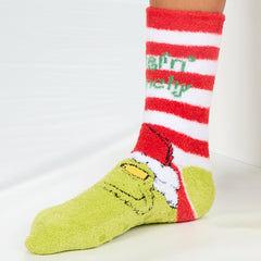 Womens 1 Pairs Fluffy Novelty Santa Grinch Themed Striped Winter Socks