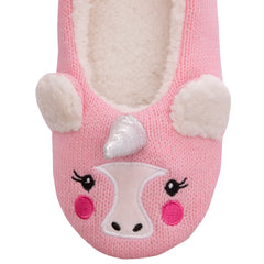 Womens Novelty Faux Fur Unicorn Slippers Pink