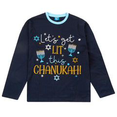 Mens Chanukah Long Sleeved Matching Pyjamas Family Lounge Sets Navy