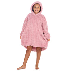 Girls Pink Cable Oversized Blanket Sherpa Fleece Hoodie