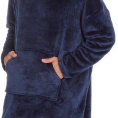 Mens Fleece Longline Oversized Hoodie One Size Navy