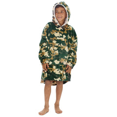 Boys Camo Print Oversized Blanket Plush Fleece Hoodie with Pockets