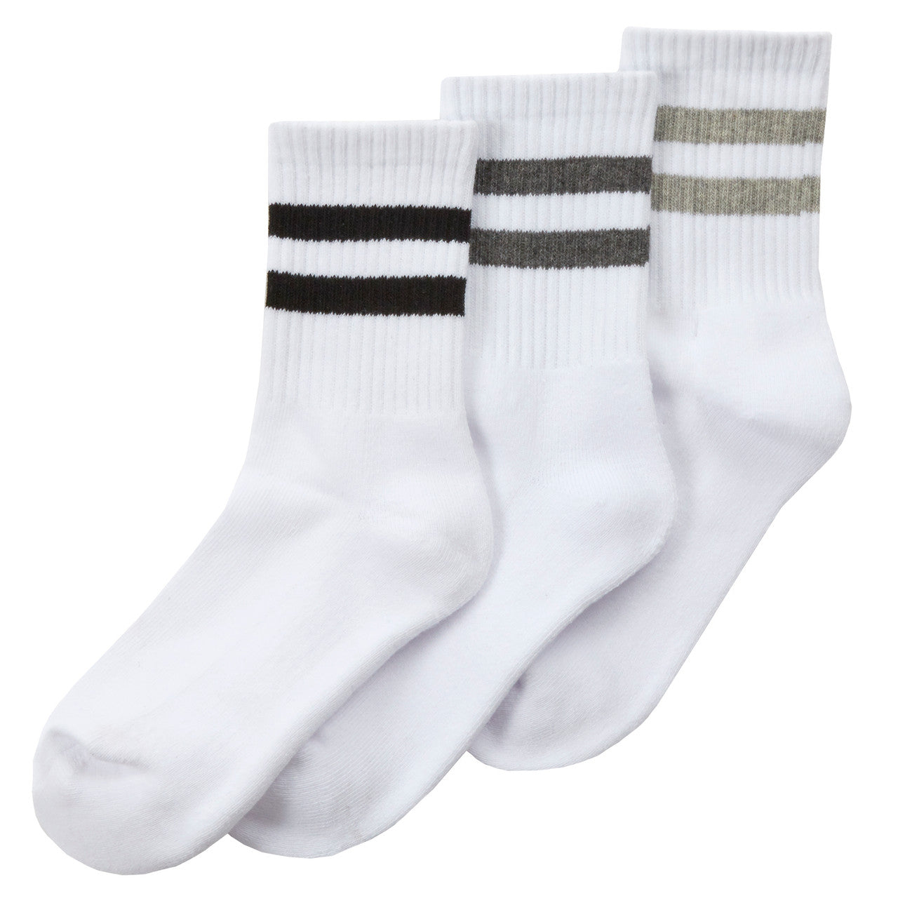 Boys Cotton Rich Sport Socks 3 Pairs White with Grey Stripe