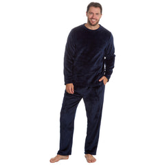 Mens Plush Fleece 2 Piece Super Soft Lounge Set Pyjamas Navy