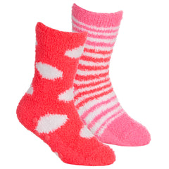 Girls Fluffy Sherpa Fleece Slipper Socks with Non Slip Grippers Pink Dot