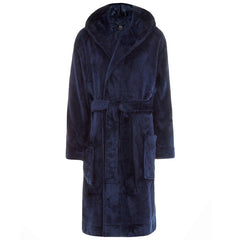 Mens Flannel Fleece Dressing Gown Classic Hooded Robe 3XL 4XL 5XL Blue