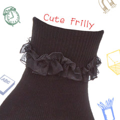 6 Pairs Girls Kids Frilly Socks Organza Lace Frill School Ankle Socks Black