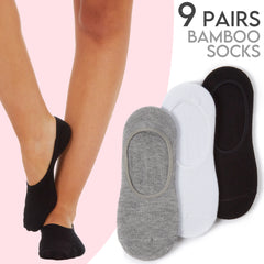 Womens Bamboo Plain No Show Invisible Antibacterial Hypoallergenic Socks 9 Pairs