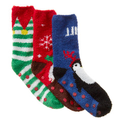 Mens Fluffy Warm Christmas Printed Bed Socks with Anti Slip