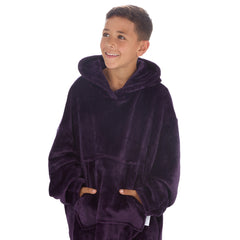 Boys Shimmering Plum Oversized Blanket Plush Fleece Hoodie with Pockets