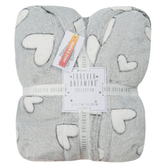 Womans Soft Fleece Dressing Gown Heart Design Hooded Robe Light Grey