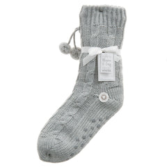 Womens Cable Lounge Socks with Grippers Warm Chunky Grey