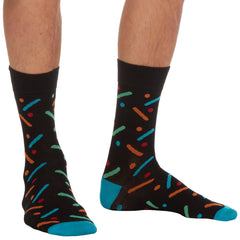 Mens Novelty Bamboo Crew Socks Geometric Design Patterned Mid Calf Socks Black
