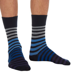 Mens Bamboo Striped Comfort Fit Loose Top Mid Calf Socks Novelty Strip Pattern Crew Socks 6 Pairs