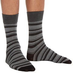 Mens Bamboo Striped Comfort Fit Loose Top Mid Calf Socks Novelty Strip Pattern Crew Socks 6 Pairs