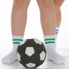 Kids Girls Boys Unisex Cotton Rich Sport Socks 3 Pairs White with Assorted Stripes