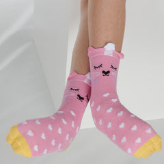 Girls 1 Pair Novelty Cartoon Design Socks Cat Pink