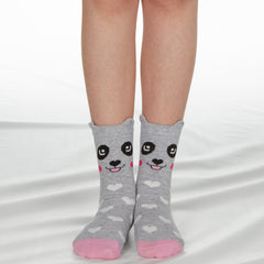 Girls 1 Pair Novelty Cartoon Design Socks Panda Grey