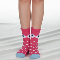 Girls 1 Pair Novelty Cartoon Design Socks Owl Pink