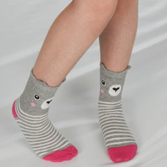 Girls 1 Pair Novelty Cartoon Design Socks Bear Grey