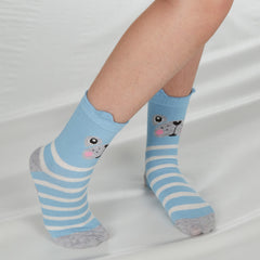 Girls 1 Pair Novelty Cartoon Design Socks Dog Blue