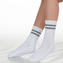 Girls Cotton Rich Sport Socks 3 Pairs White with Grey Stripe