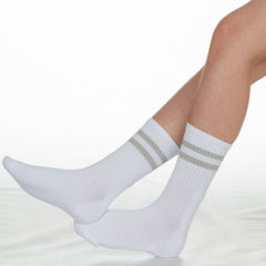 Girls Cotton Rich Sport Socks 3 Pairs White with Grey Stripe