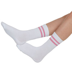 Girls Cotton Rich Sport Socks 3 Pairs White with Pink Stripe