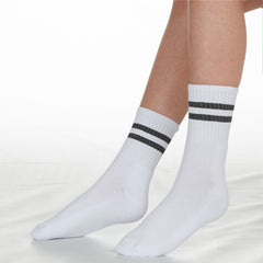 Girls Cotton Rich Sport Socks 3 Pairs White with Grey Stripe