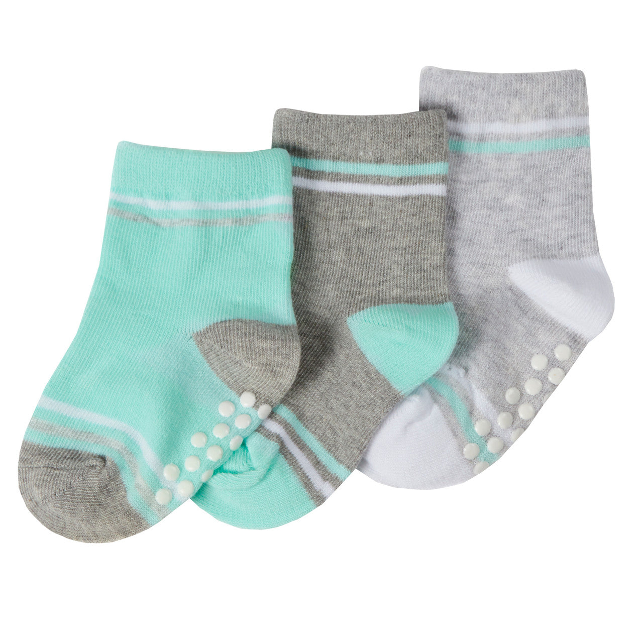 Baby's Cotton Rich Stripe Patterned Socks with Grippers 3 Pairs - Green