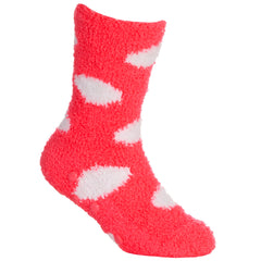 Girls Fluffy Sherpa Fleece Slipper Socks with Non Slip Grippers Pink Dot