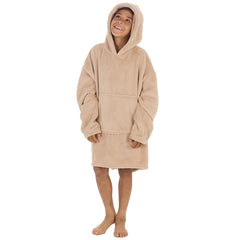 Boys Beige Toffee Plain Oversized Blanket Fleece Hoodie with Pockets