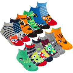 Boys Novelty Tiger Dinosaur Cartoon Trainer Liner 12 Pairs